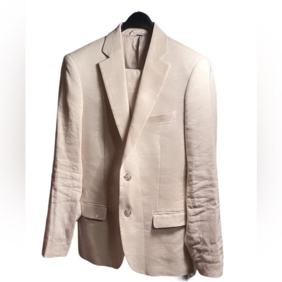 RW&CO beige 2 button stretch trendy linen blend lined slim fit 2 piece suit 34 - Picture 2 of 7